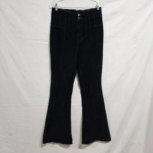 Free People Jayde Seamed Corduroy Flare Pants Size 31 Black - Picture 2 of 16